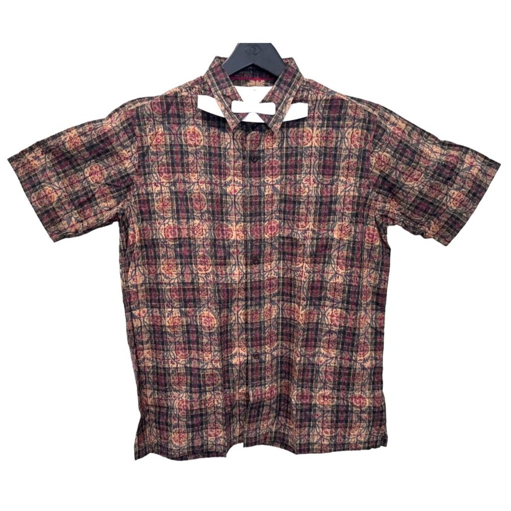 Orvis Classic Fit Short Sleeve Plaid Green Tan Button Up Shirt Men's Large